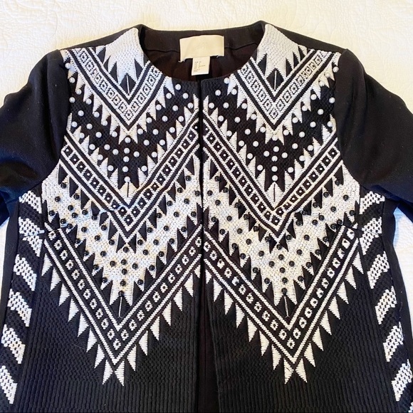 H&M Beaded Embroidered Crop Black & White Jacket - 6 - Picture 15 of 16